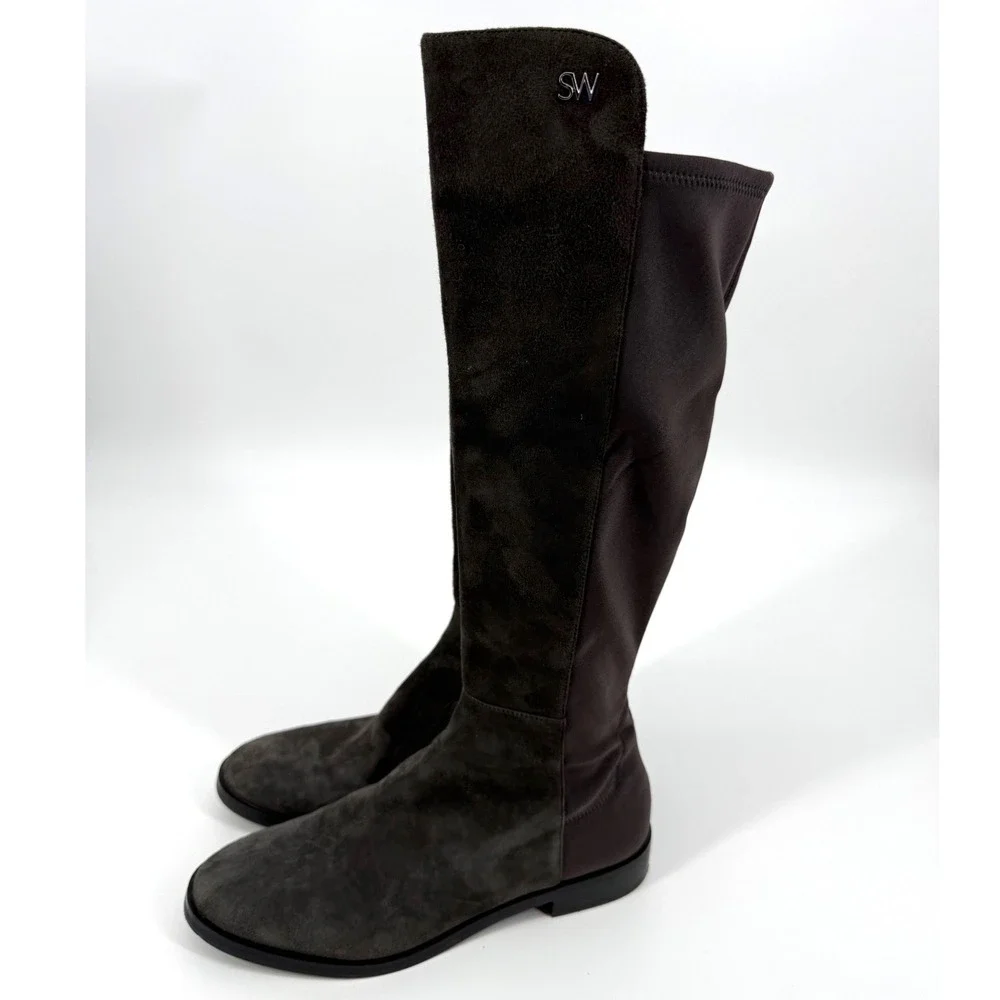 Stuart Weitzman 9‎ City Knee-High Riding Boot Suede Stretch Quiet Luxury Capsule
